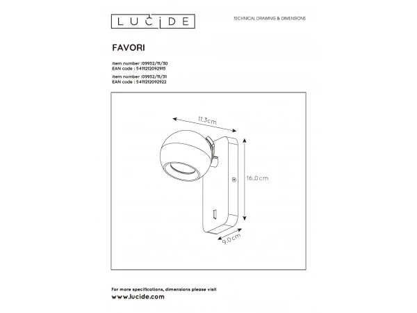 Wandspot FAVORI 1x - Wit Wit 5 Wandspot FAVORI 1x - Wit Wit - Afbeelding 5