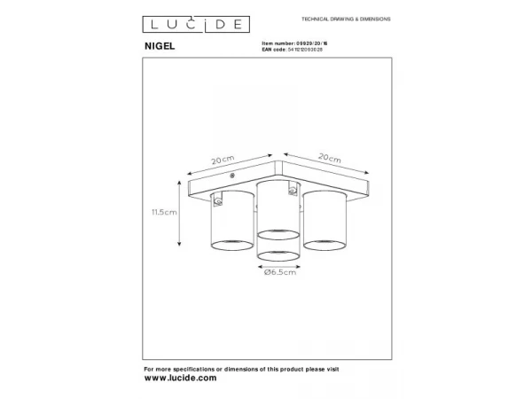 Plafondspot NIGEL 4x - Zwart Staal Rvs 7 Plafondspot NIGEL 4x - Zwart Staal Rvs - Afbeelding 7